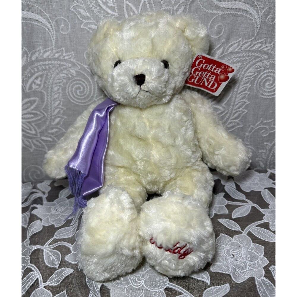 Gund Christmas Flapadoodles 44474 Cream White Teddy Bear Purple Scarf Plush